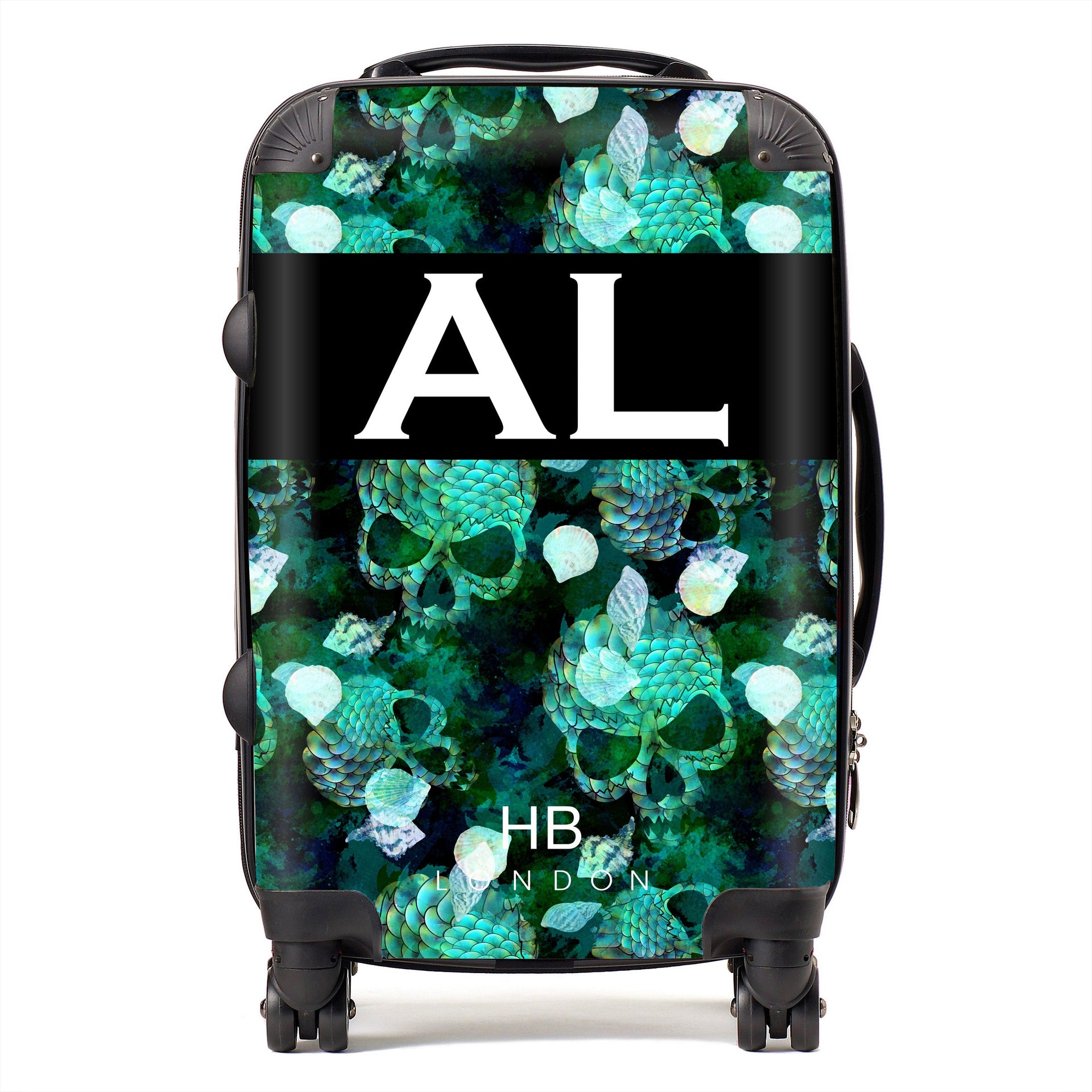 Green Mermaid Skull Initial Personalised Suitcase