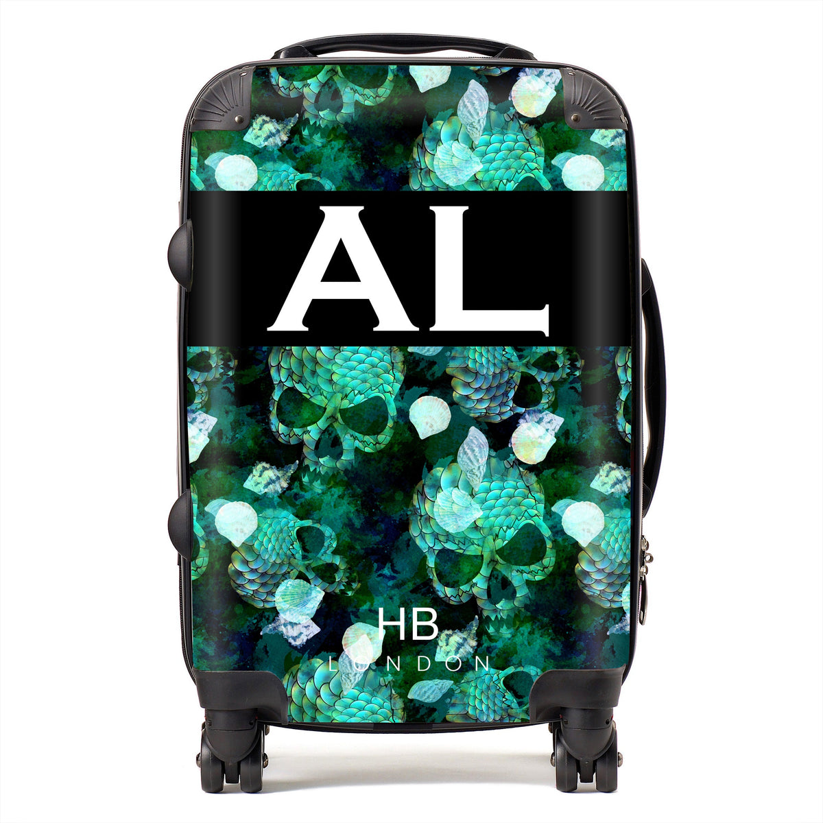 Green Mermaid Skull Initial Personalised Suitcase-1