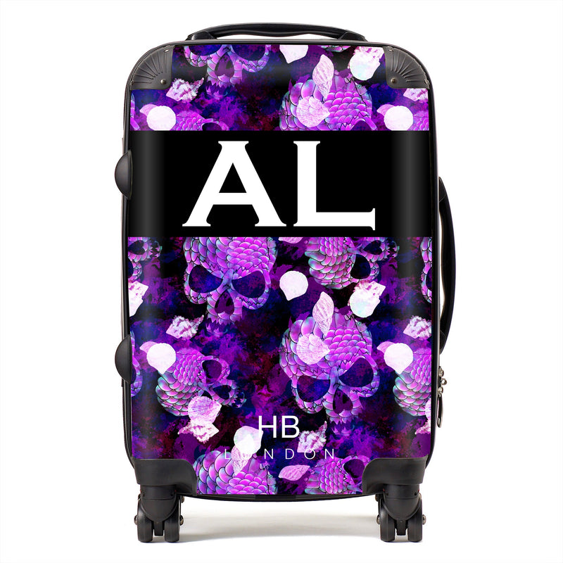 Purple Mermaid Skull Initial Personalised Suitcase-1