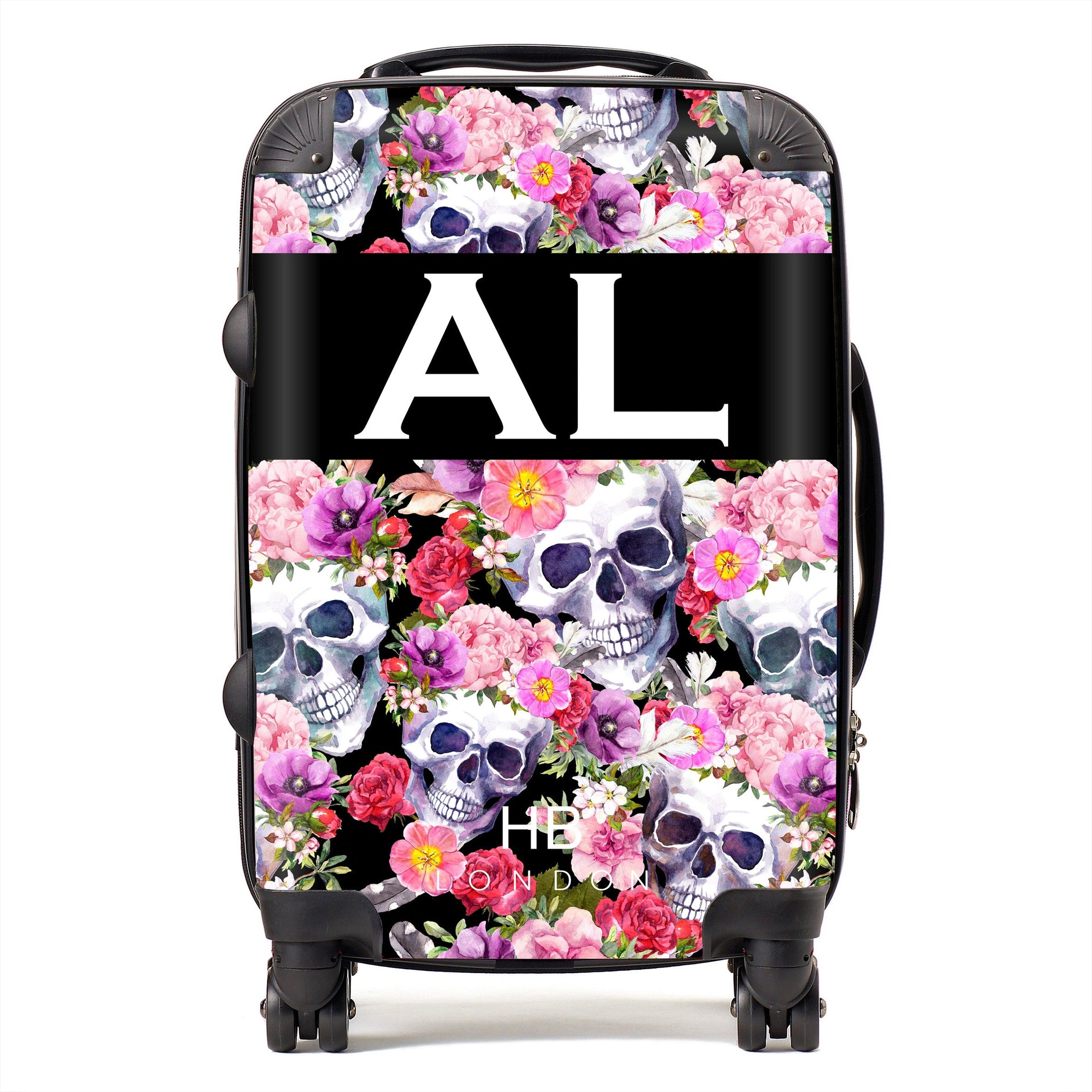 Floral Skull Initial Personalised Suitcase