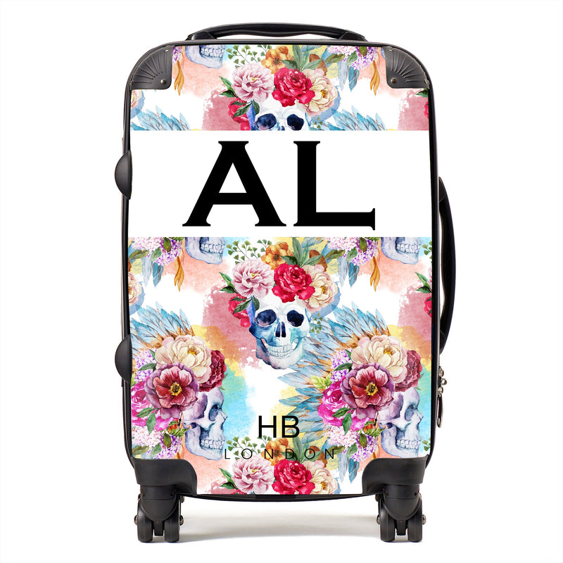 Skull and Feathers Initial Personalised Suitcase-1