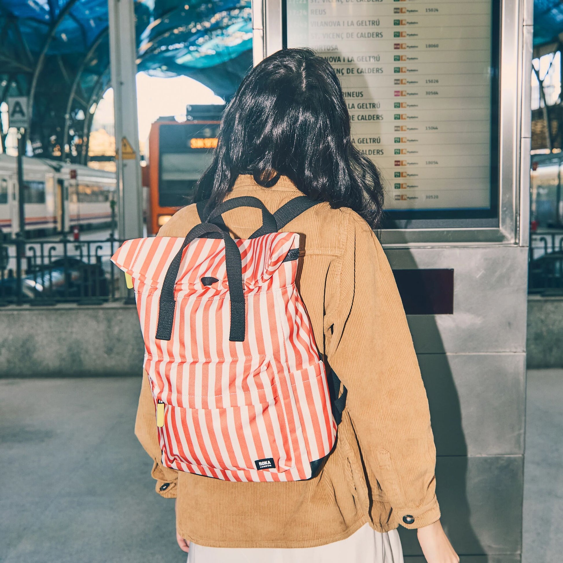 Canfield Roll Top Backpack in Coral Stripe-2