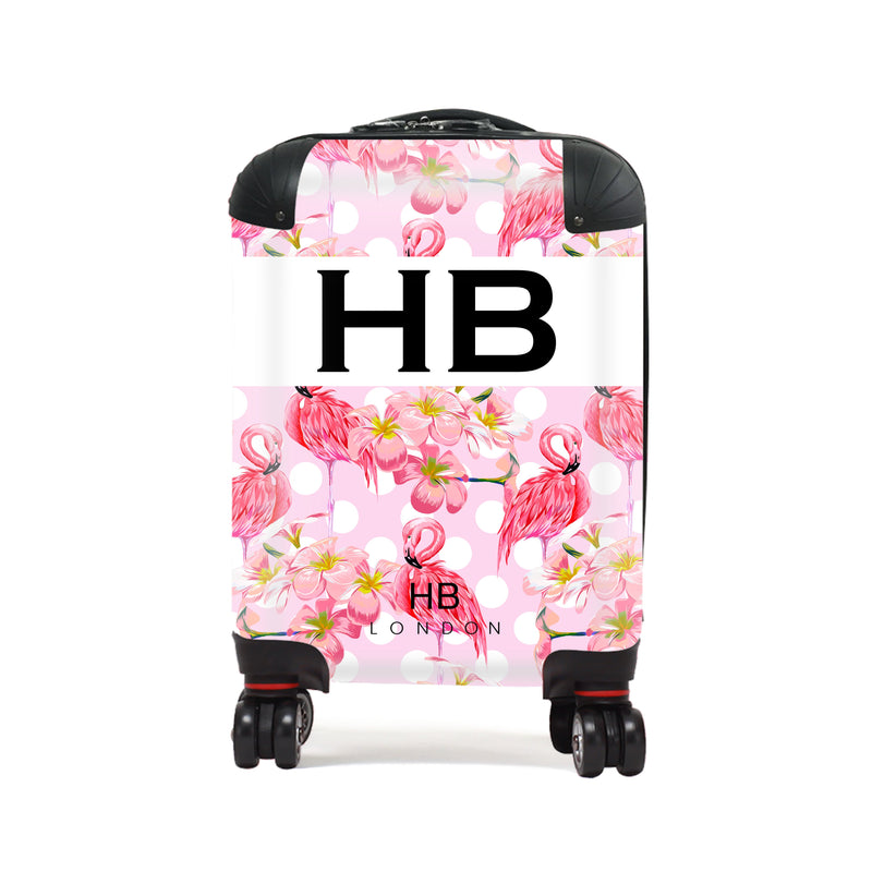 Polka Dot Flamingo Print Children's Personalised Suitcase-1