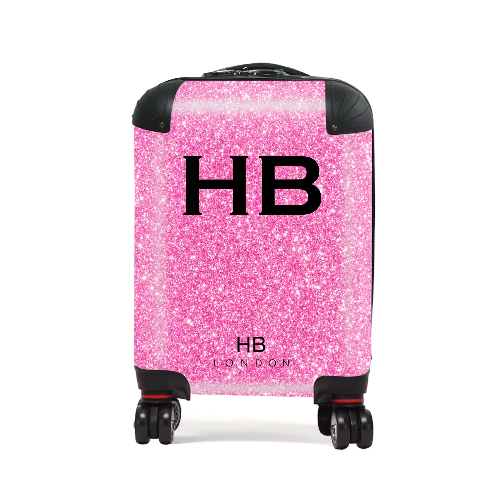 Pink Glitter Effect With Black Font Children's Personalised Suitcase-1