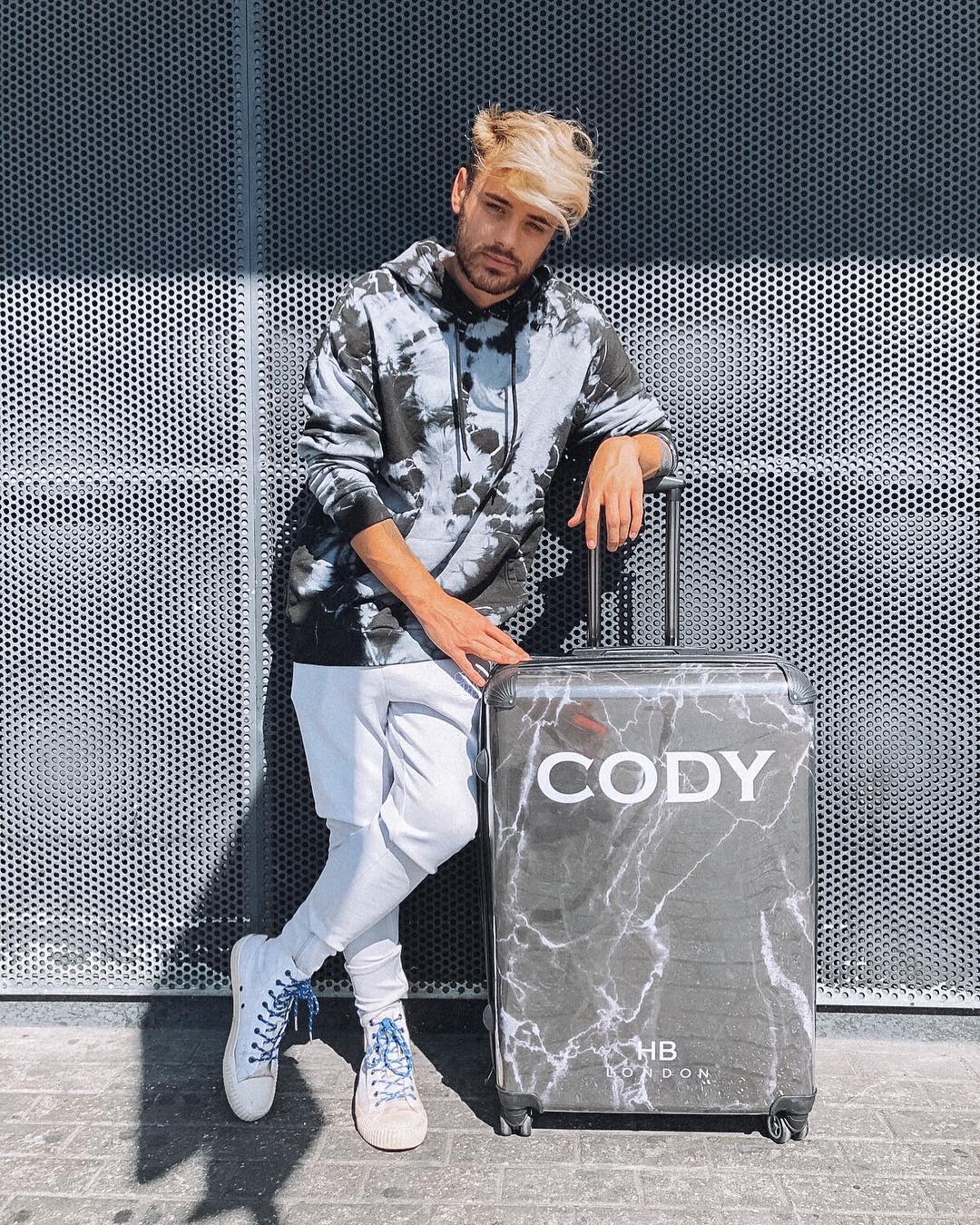 Copy of Black Marble with White Font Initial Personalised Suitcase-5
