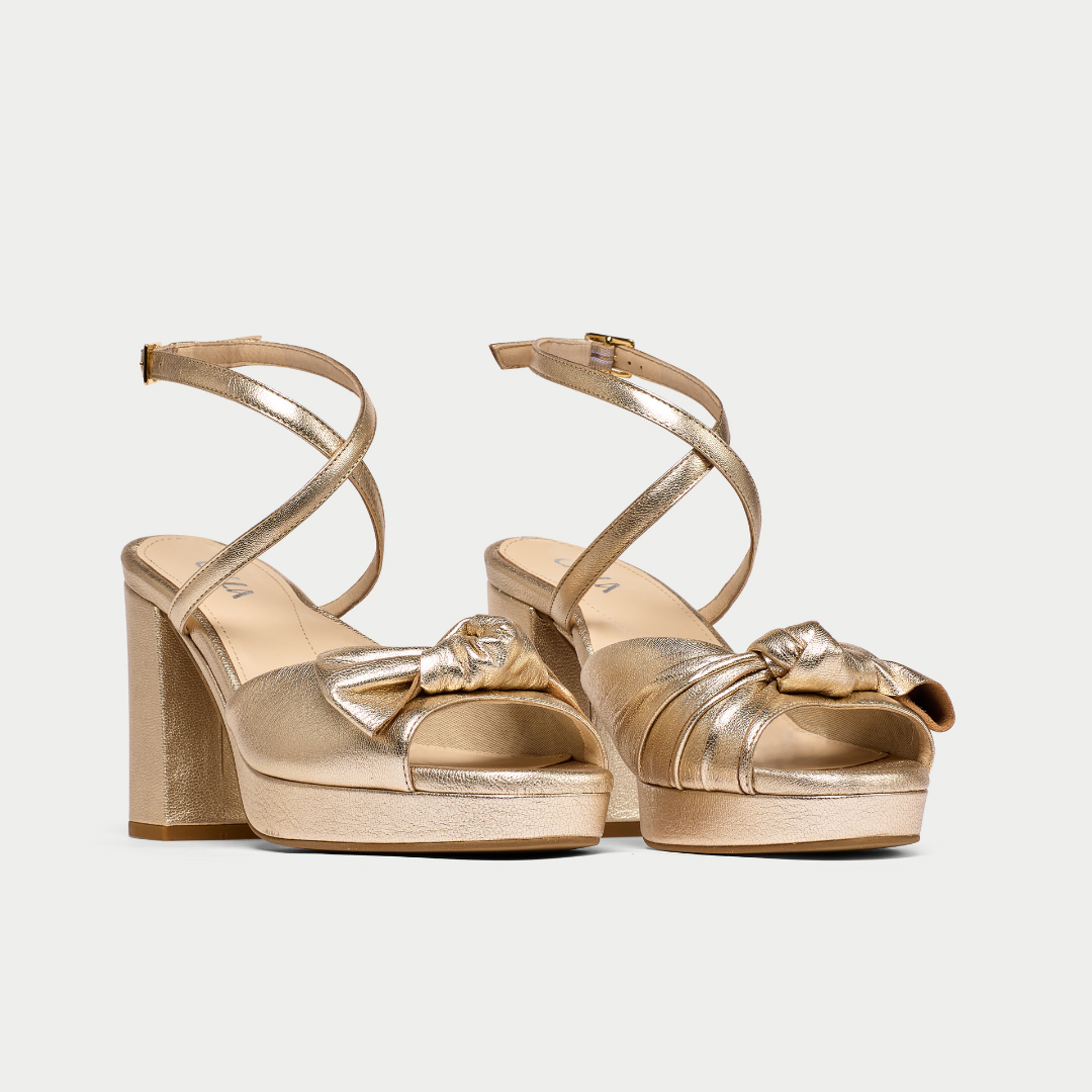 Daisy - Champagne Metallic Block Heels-2