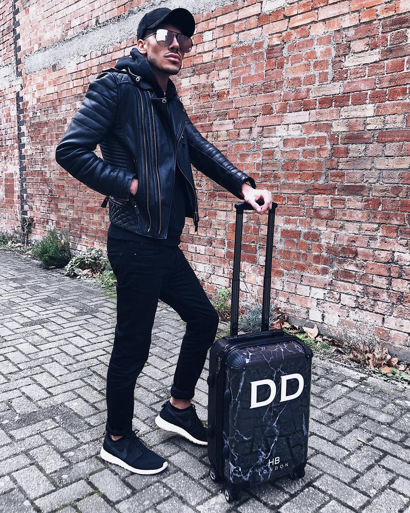 Copy of Black Marble with White Font Initial Personalised Suitcase-3