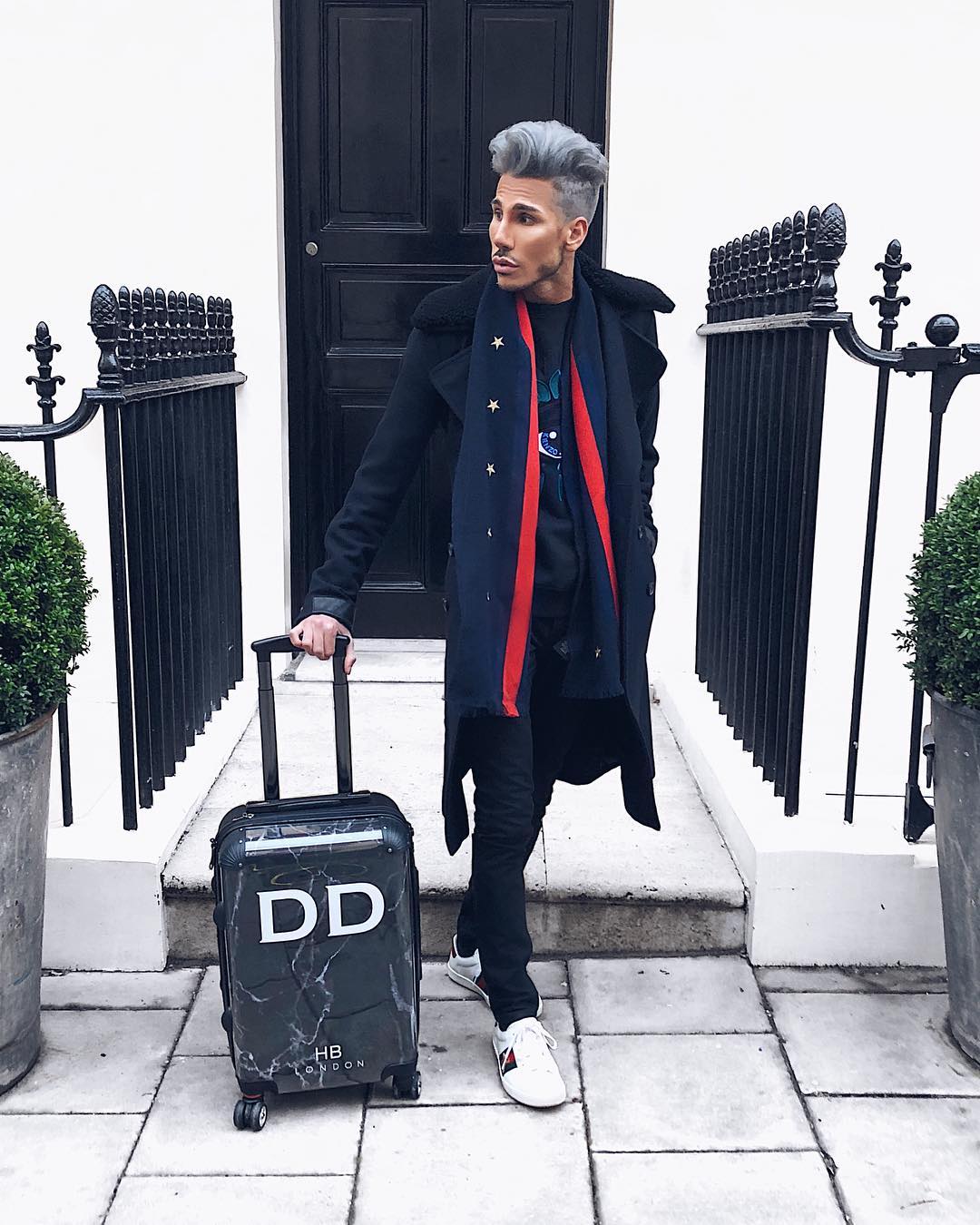 Copy of Black Marble with White Font Initial Personalised Suitcase-2