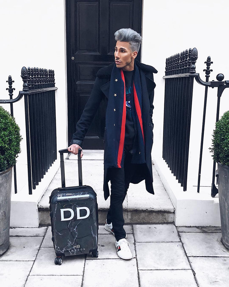 Copy of Black Marble with White Font Initial Personalised Suitcase-2