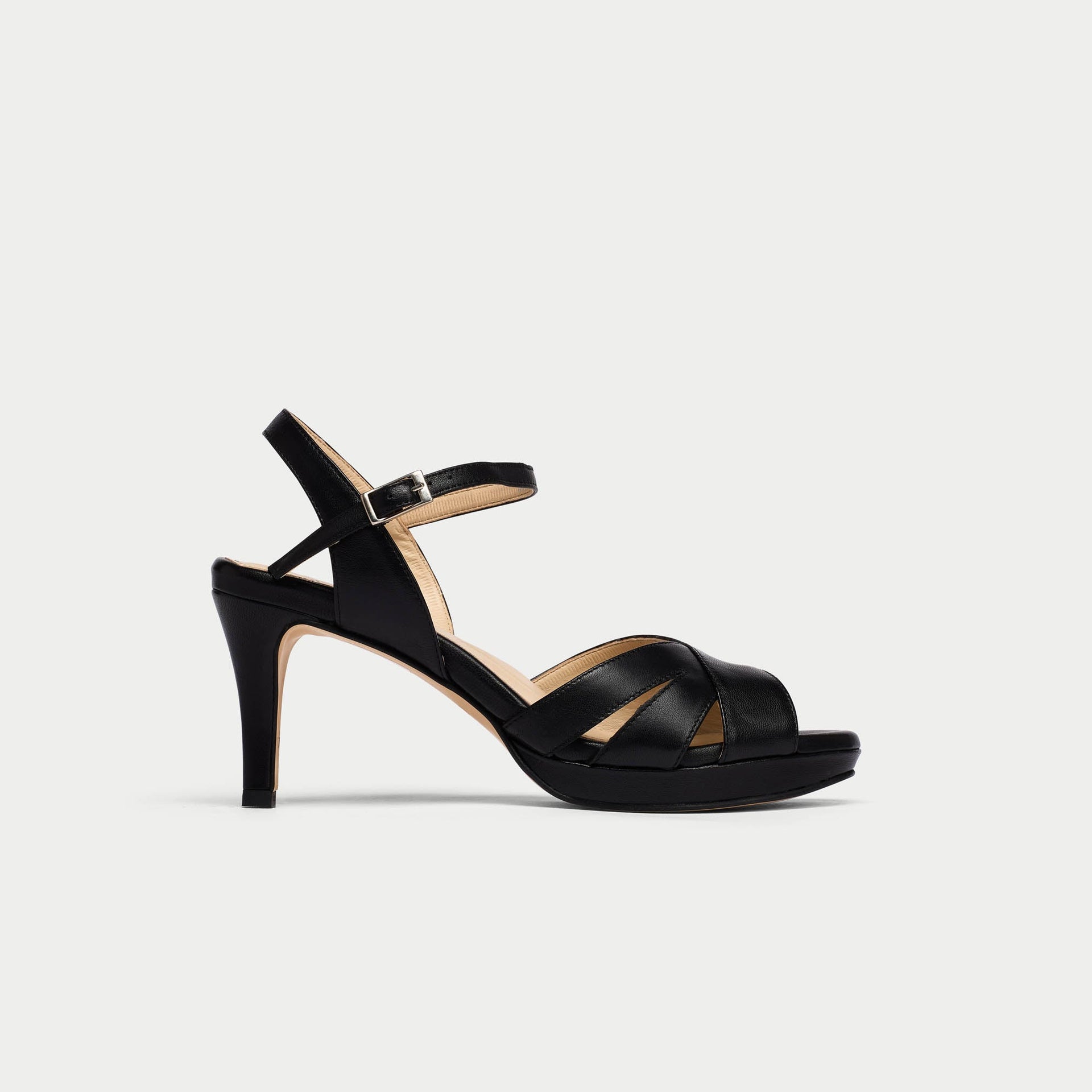 Emily - Black Leather Heeled Sandals