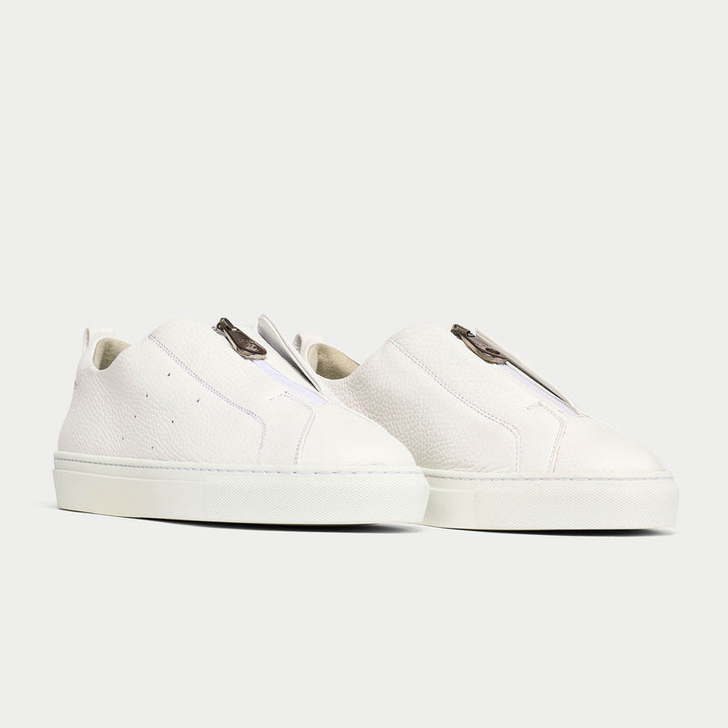 Estella - White Leather Zip-Up Wide Fit Trainers-5