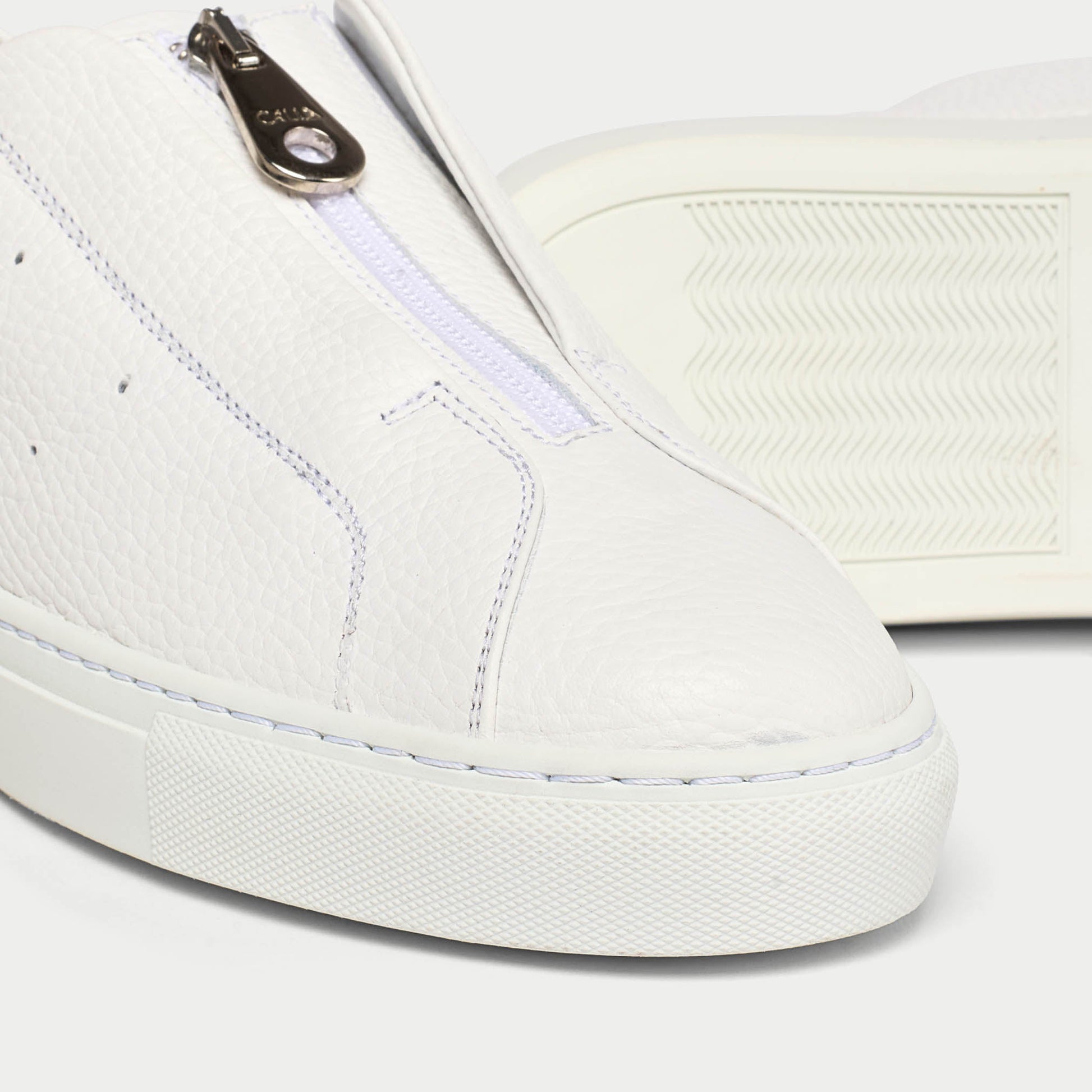 Estella - White Leather Zip-Up Wide Fit Trainers-4