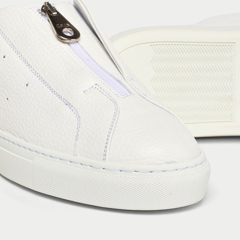 Estella - White Leather Zip-Up Wide Fit Trainers-4