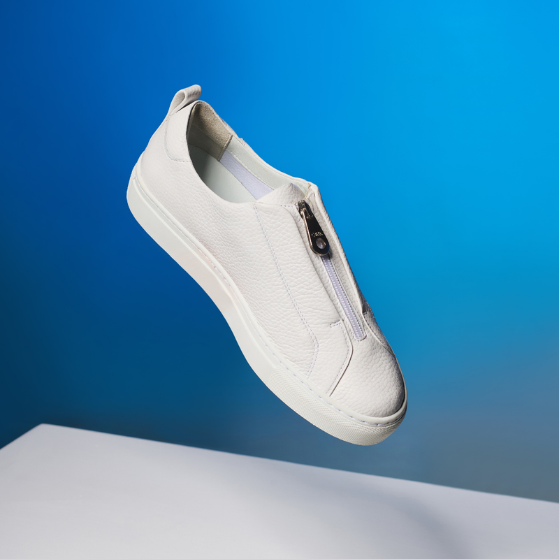 Estella - White Leather Zip-Up Wide Fit Trainers-8