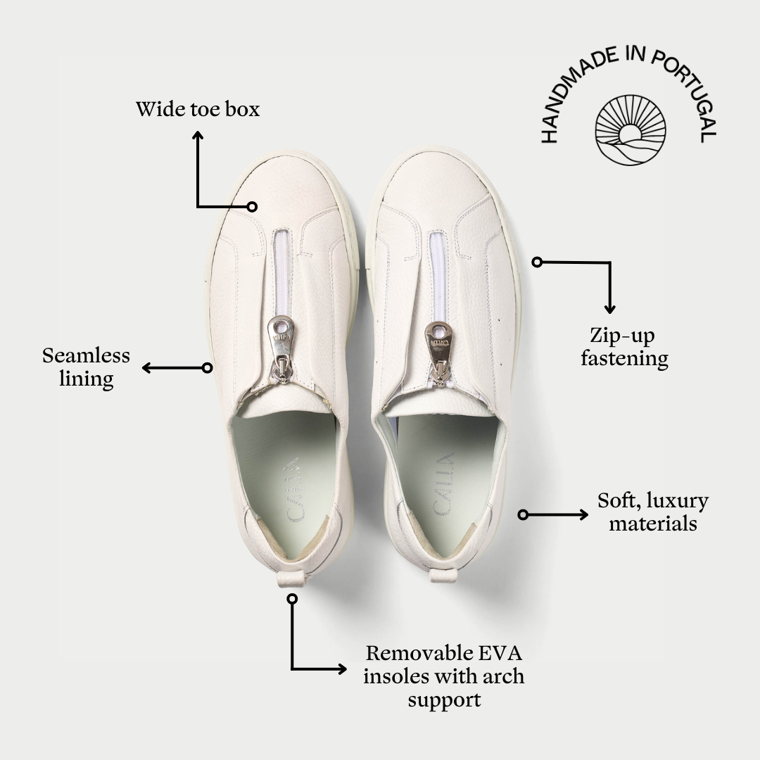 Estella - White Leather Zip-Up Wide Fit Trainers-7