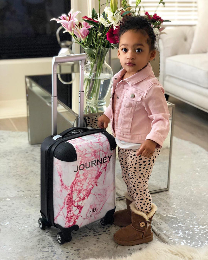 Pink Cracked Marble Children's Personalised Suitcase-2