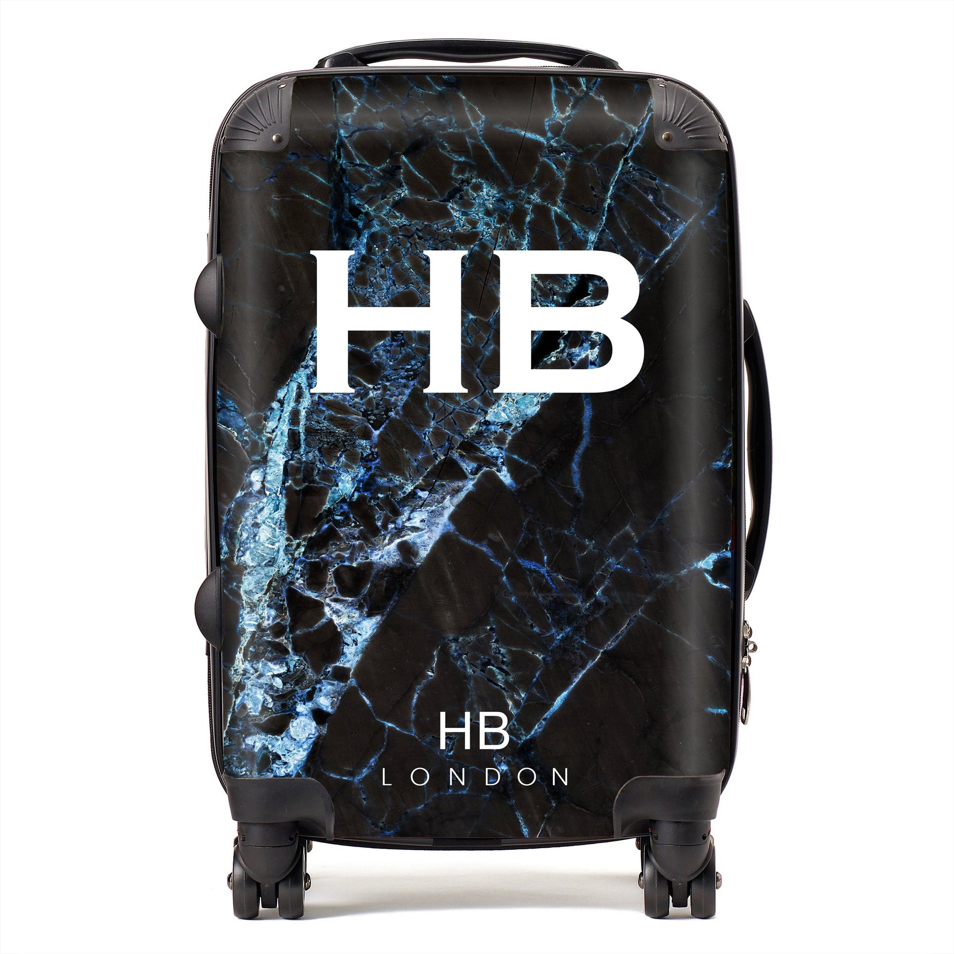 Black and Blue Cracked Marble Initial Personalised Suitcase