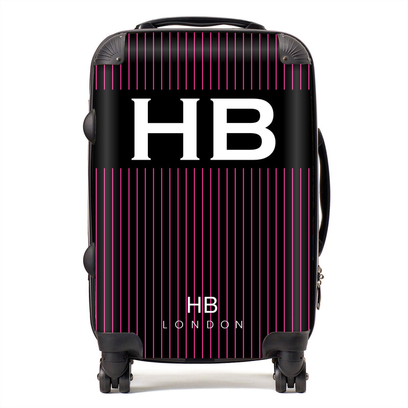 Black and Hot Pink Pinstripe with White Font Initial Personalised Suitcase-1