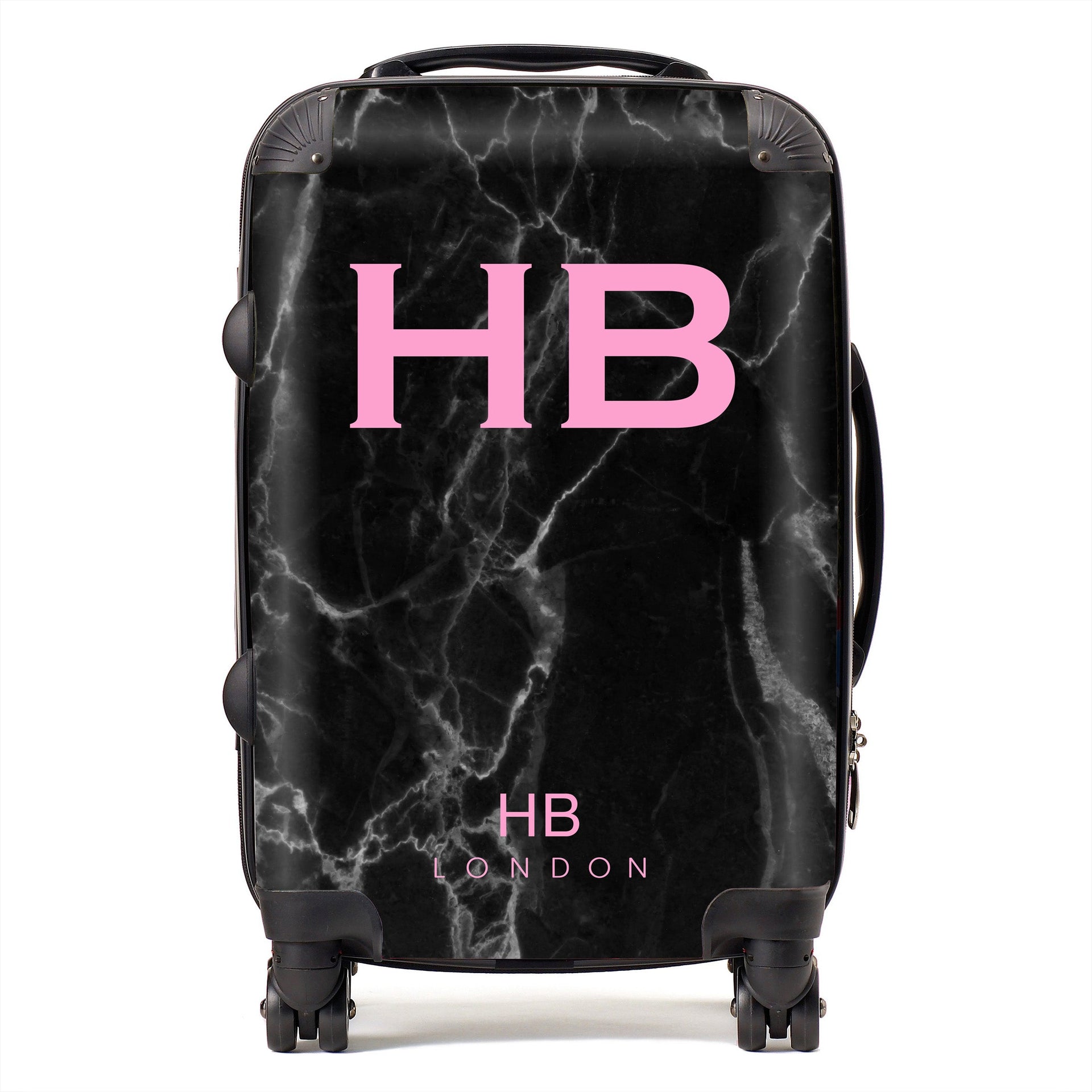 Black Marble with Pink Font Initial Personalised Suitcase