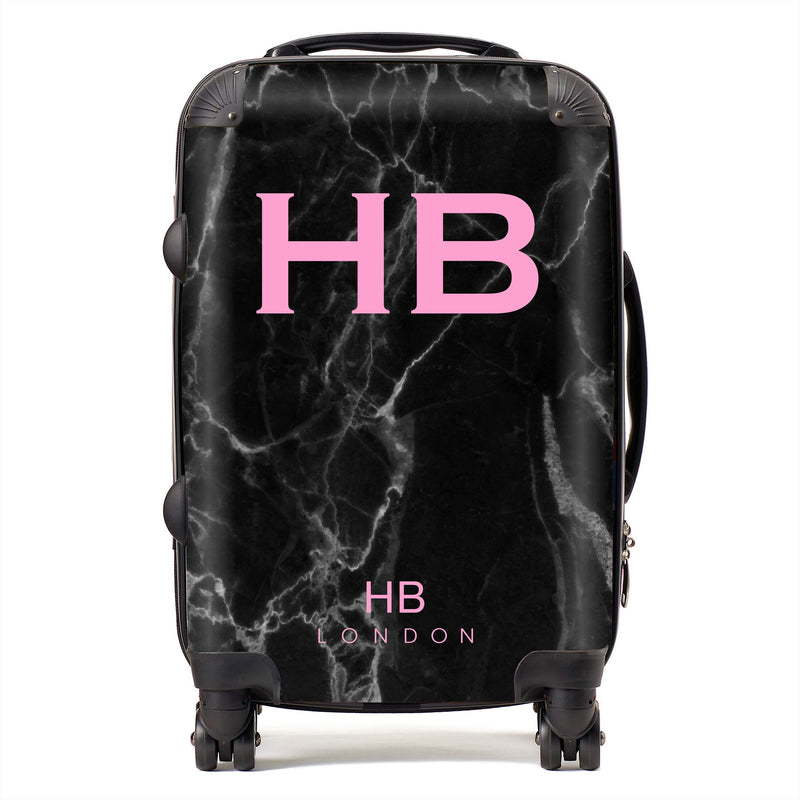 Black Marble with Pink Font Initial Personalised Suitcase-1