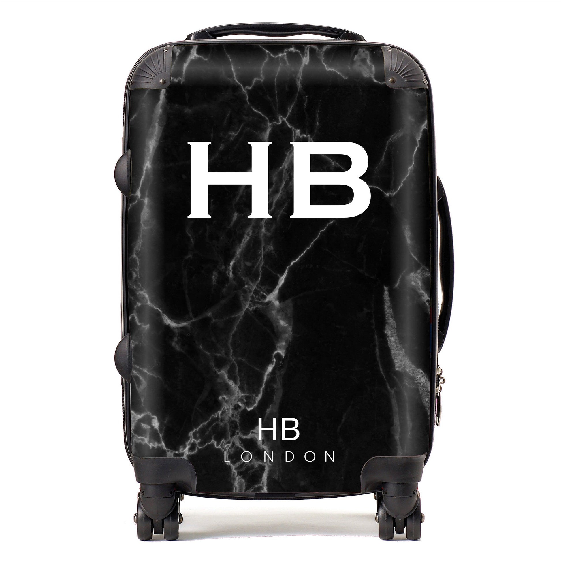 Copy of Black Marble with White Font Initial Personalised Suitcase-1