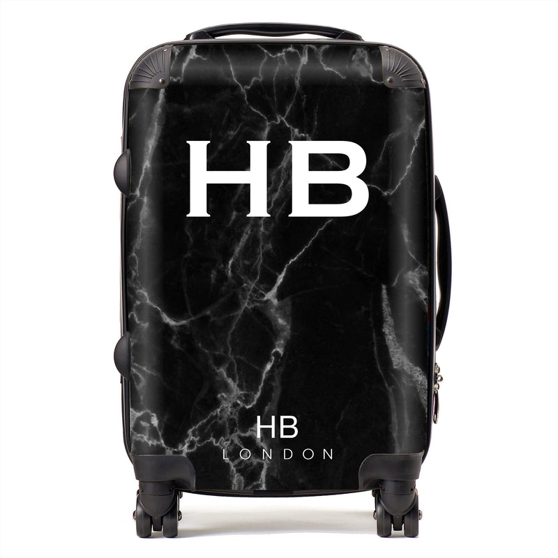 Copy of Black Marble with White Font Initial Personalised Suitcase-1