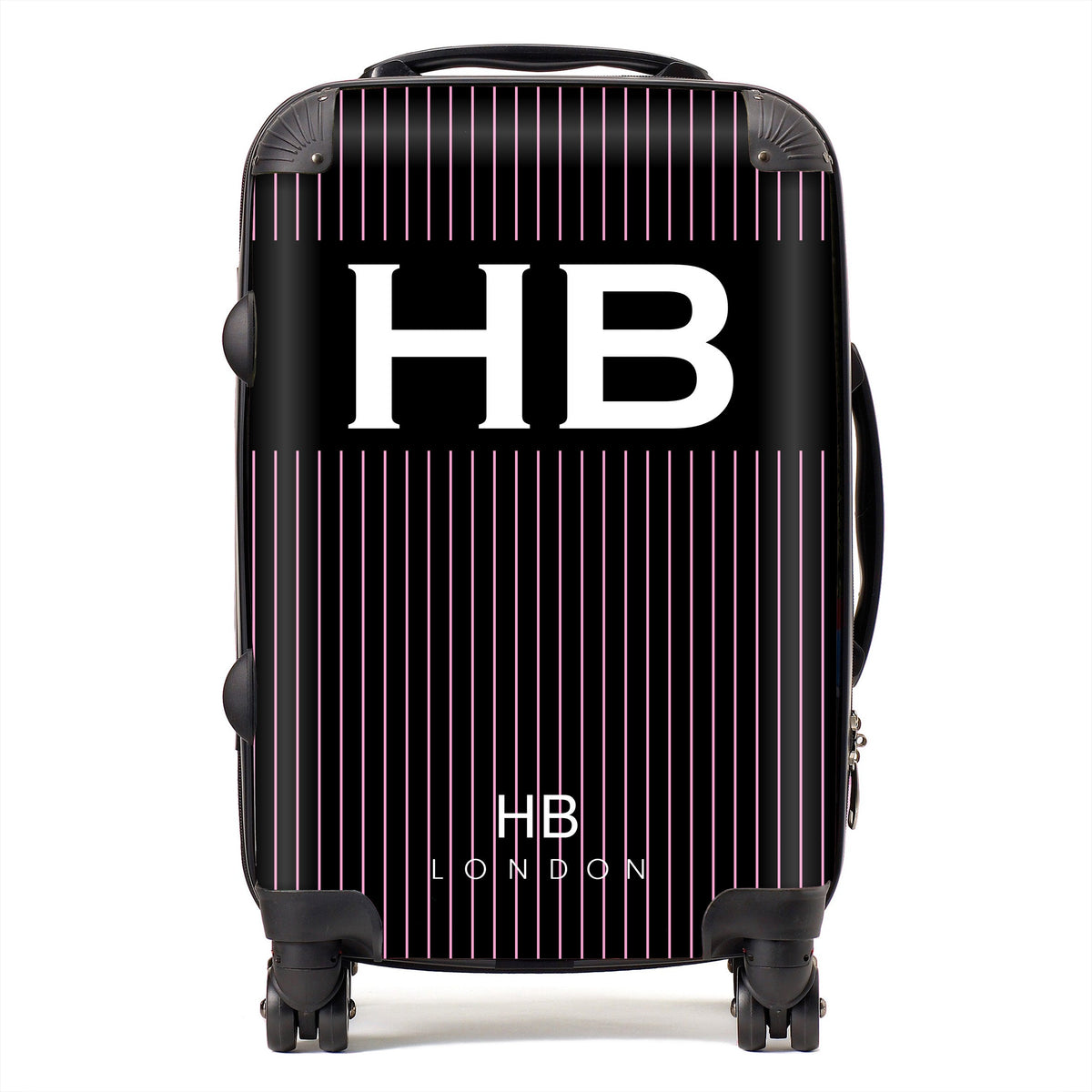 Black and Pink Pinstripe with White Font Initial Personalised Suitcase-1