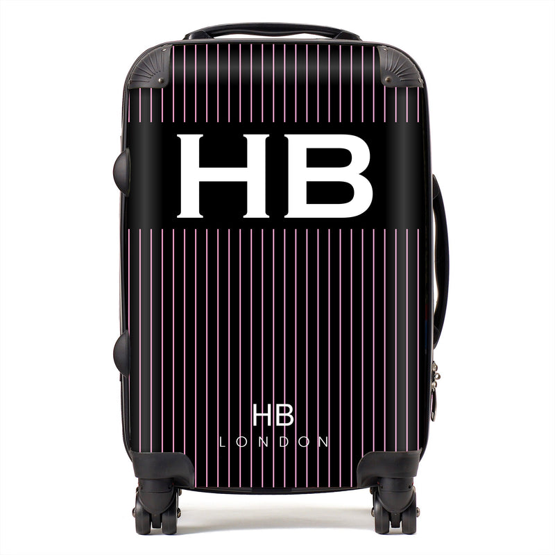 Black and Pink Pinstripe with White Font Initial Personalised Suitcase-1