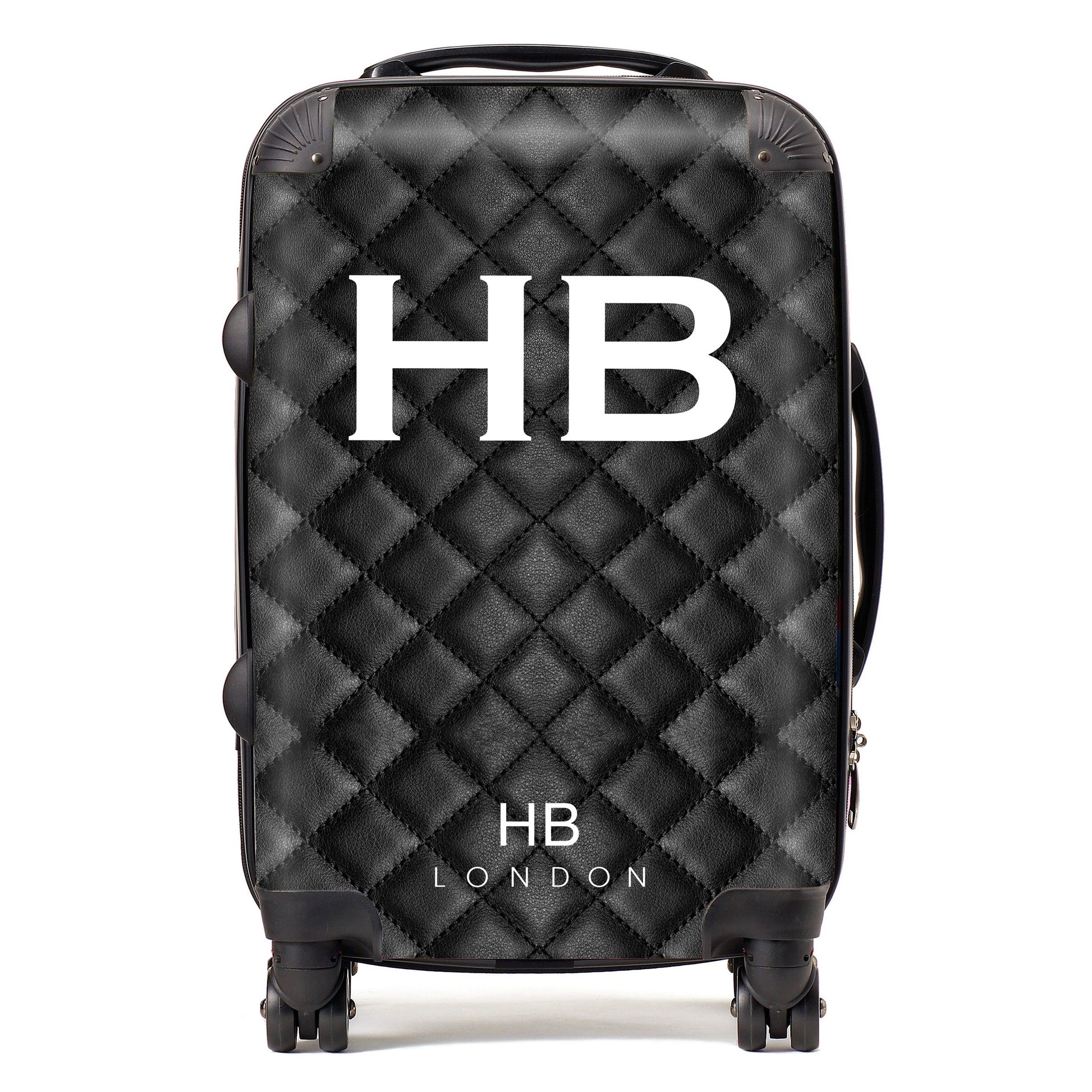 Black Quilted with White Font Initial Personalised Suitcase-1