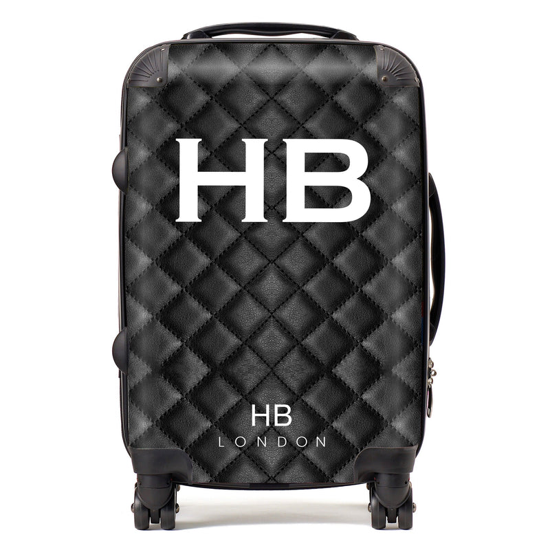 Black Quilted with White Font Initial Personalised Suitcase-1