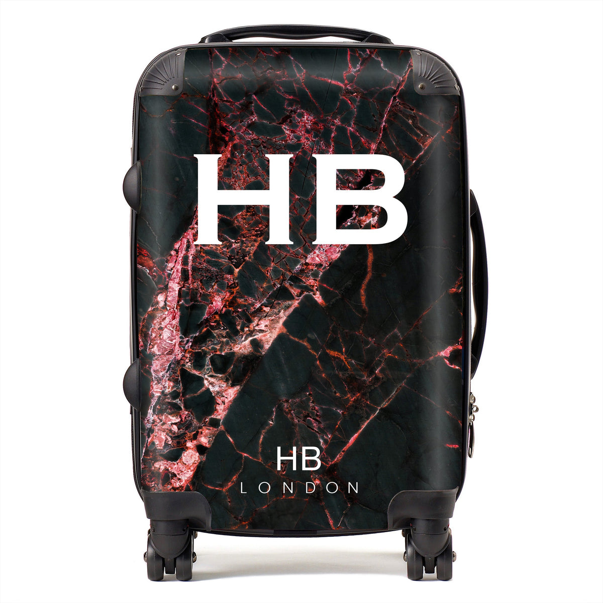Black and Red Cracked Marble Initial Personalised Suitcase