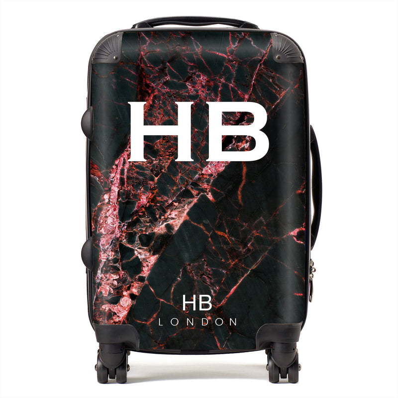 Black and Red Cracked Marble Initial Personalised Suitcase-1