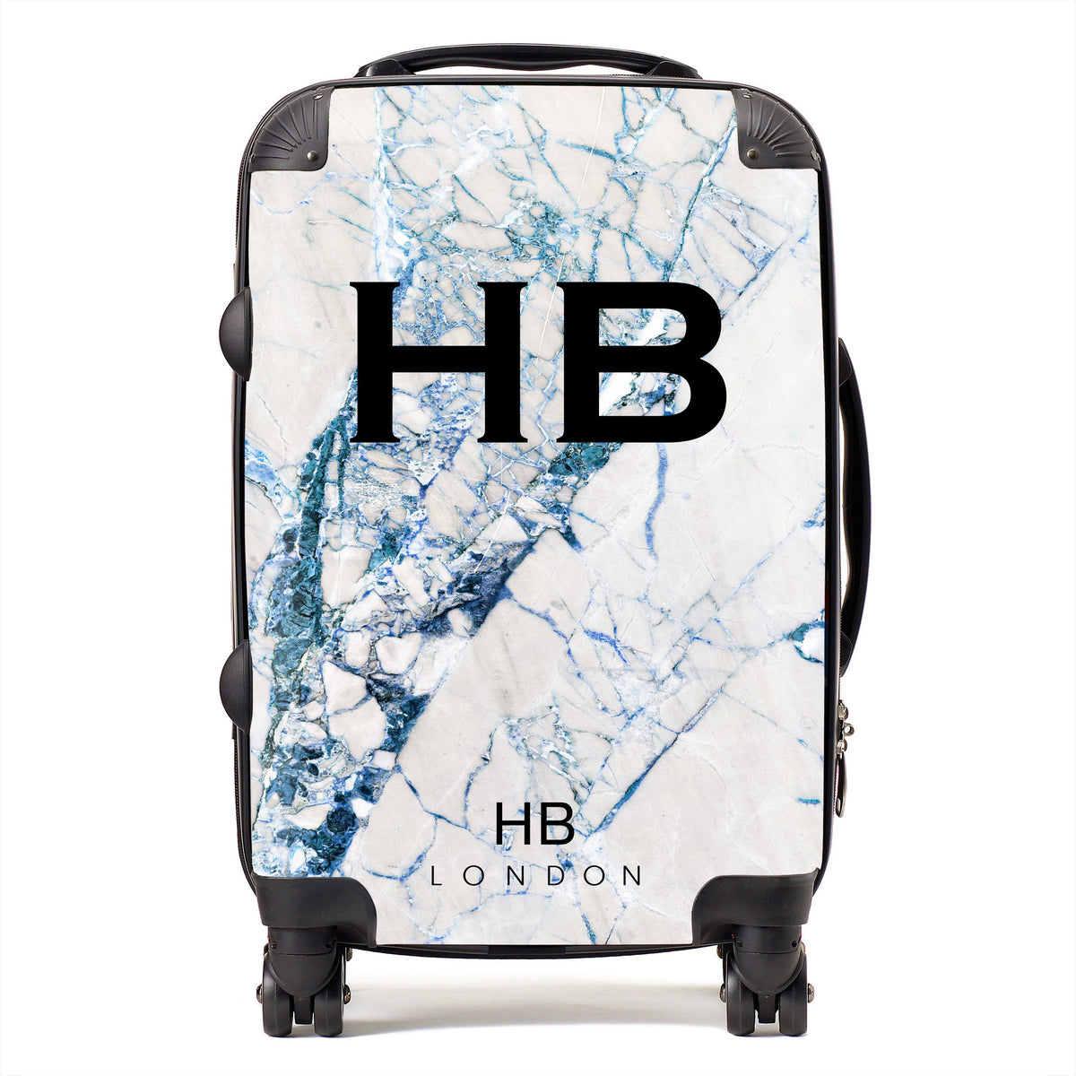 Blue Cracked Marble Initial Personalised Suitcase
