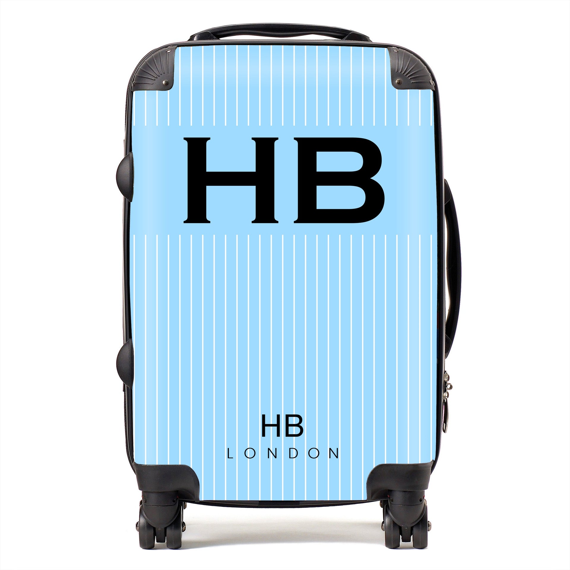 Blue Pinstripe with Black Font Initial Personalised Suitcase