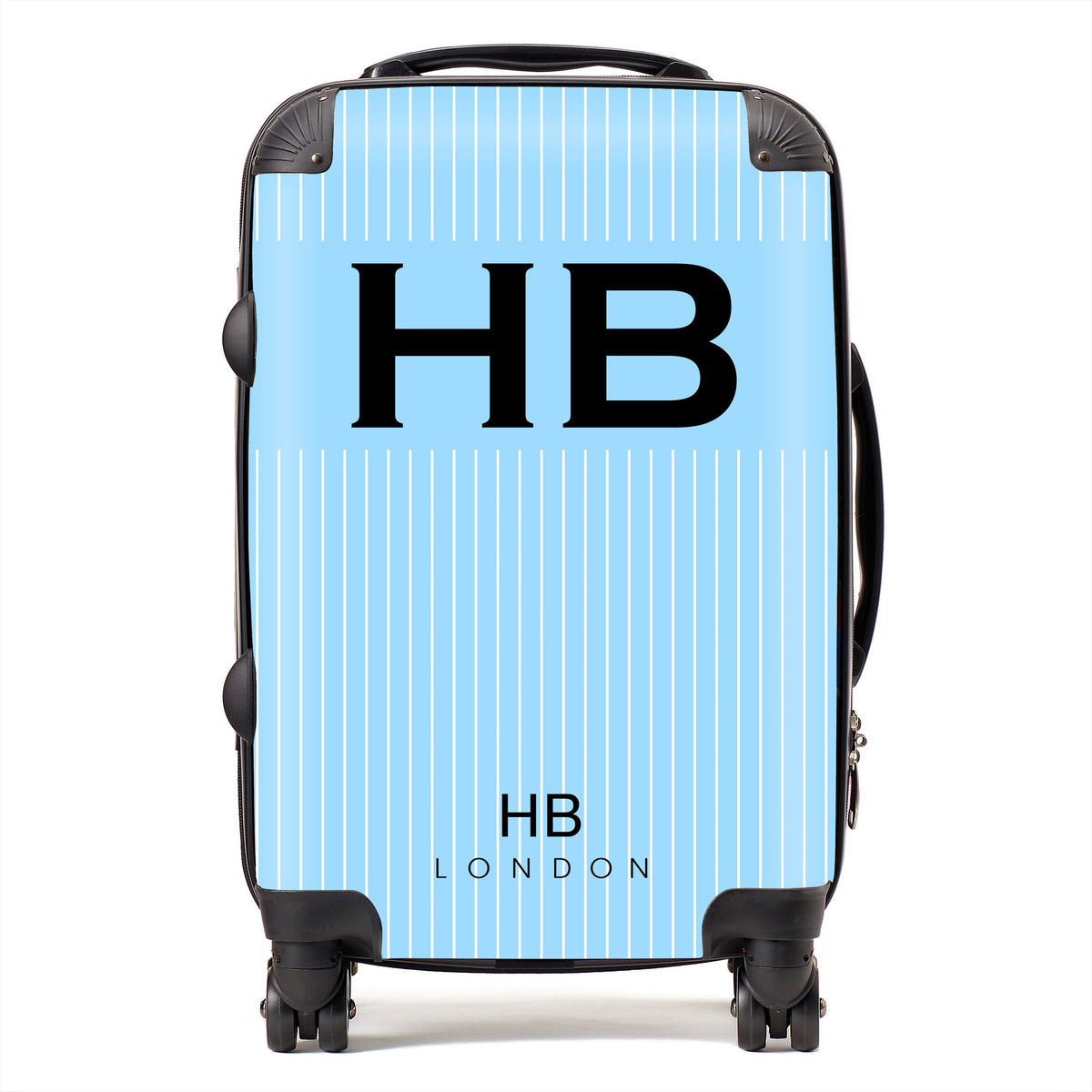 Blue Pinstripe with Black Font Initial Personalised Suitcase-1