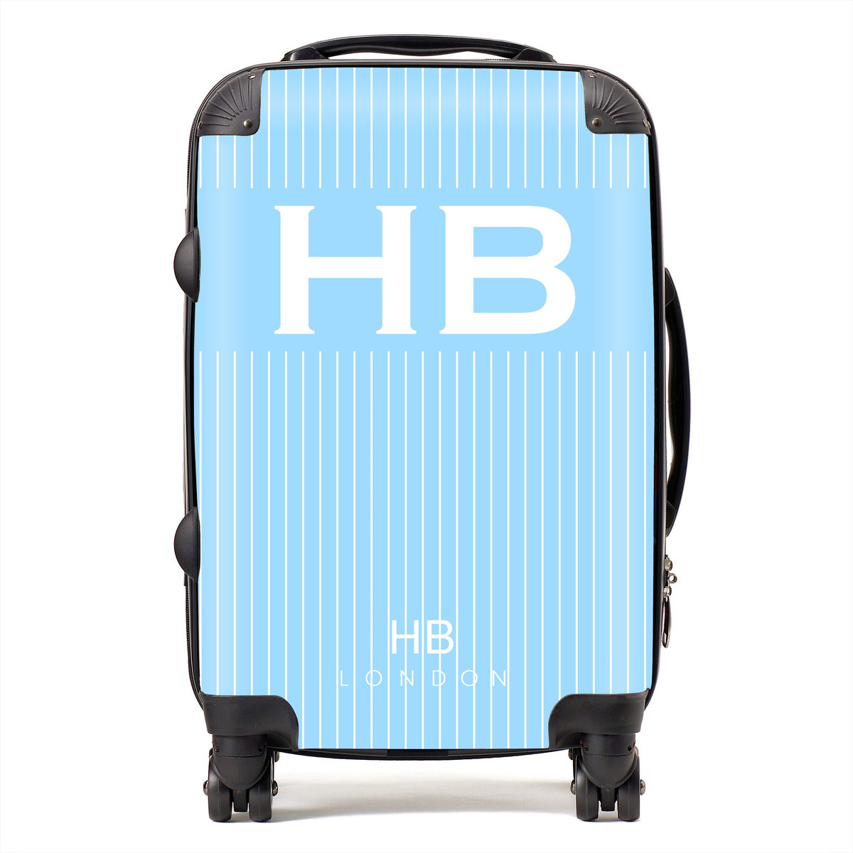 Blue Pinstripe with White Font Initial Personalised Suitcase-1