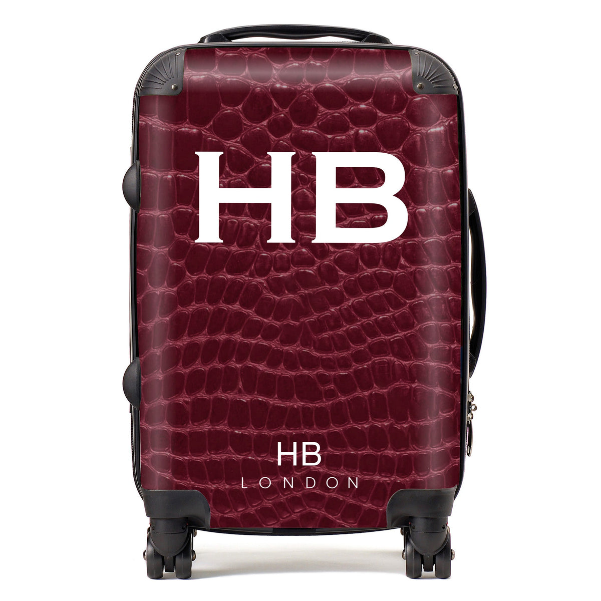 Burgundy Croc Print with White Font Initial Personalised Suitcase