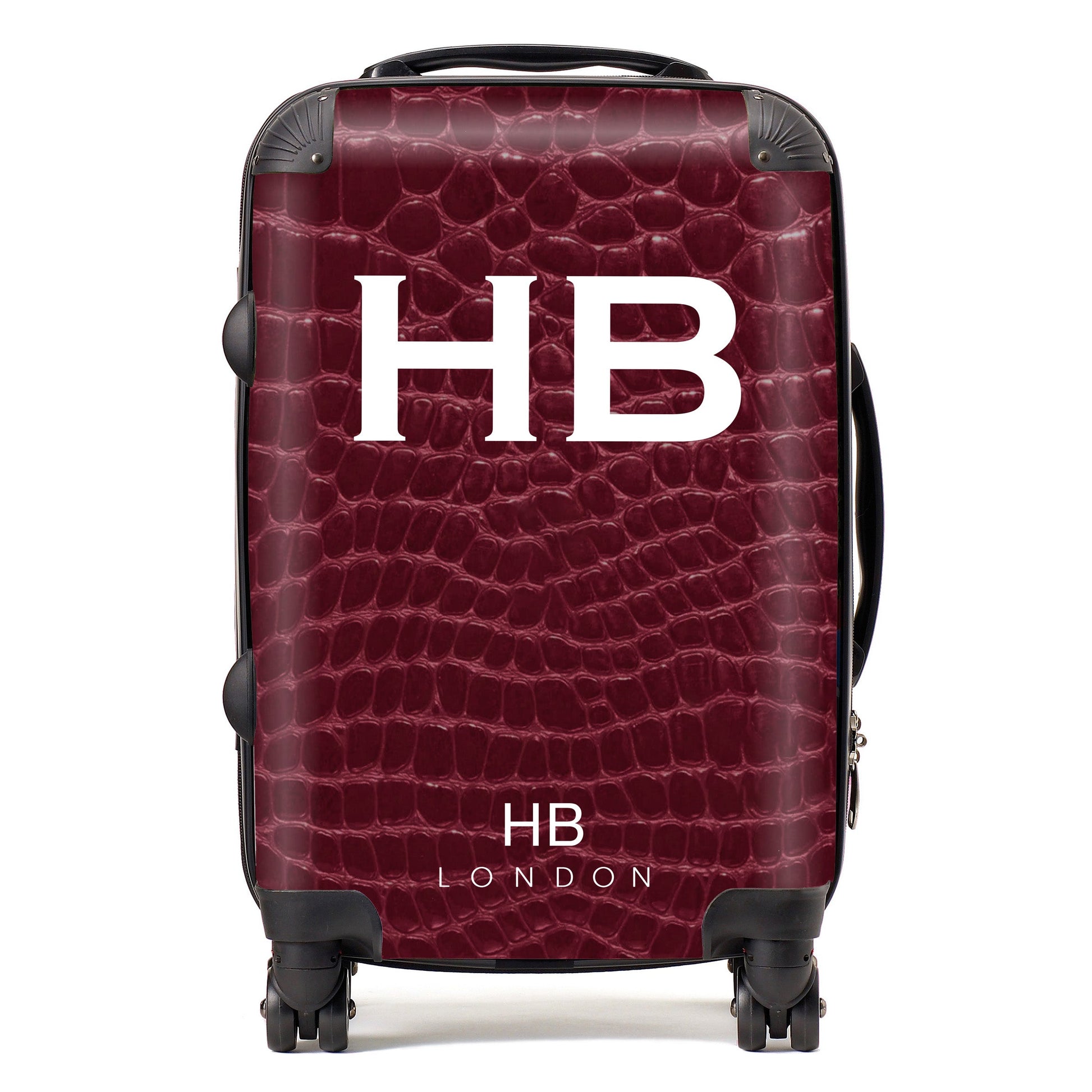 Burgundy Croc Print with White Font Initial Personalised Suitcase-1