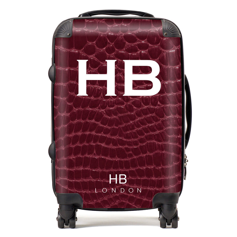Burgundy Croc Print with White Font Initial Personalised Suitcase-1