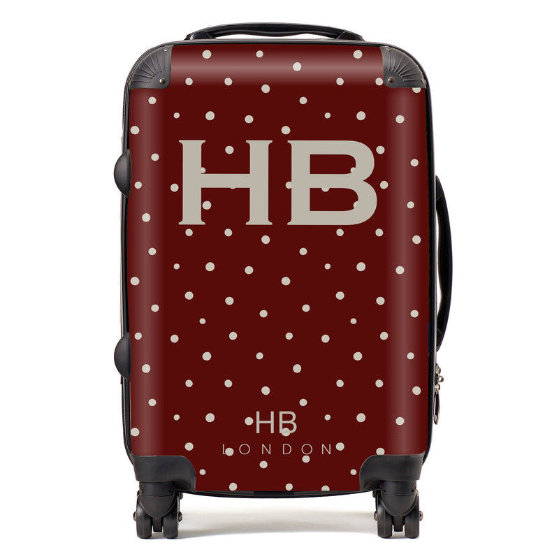 Burnt Red Polka Dot with Taupe Font Initial Personalised Suitcase-1