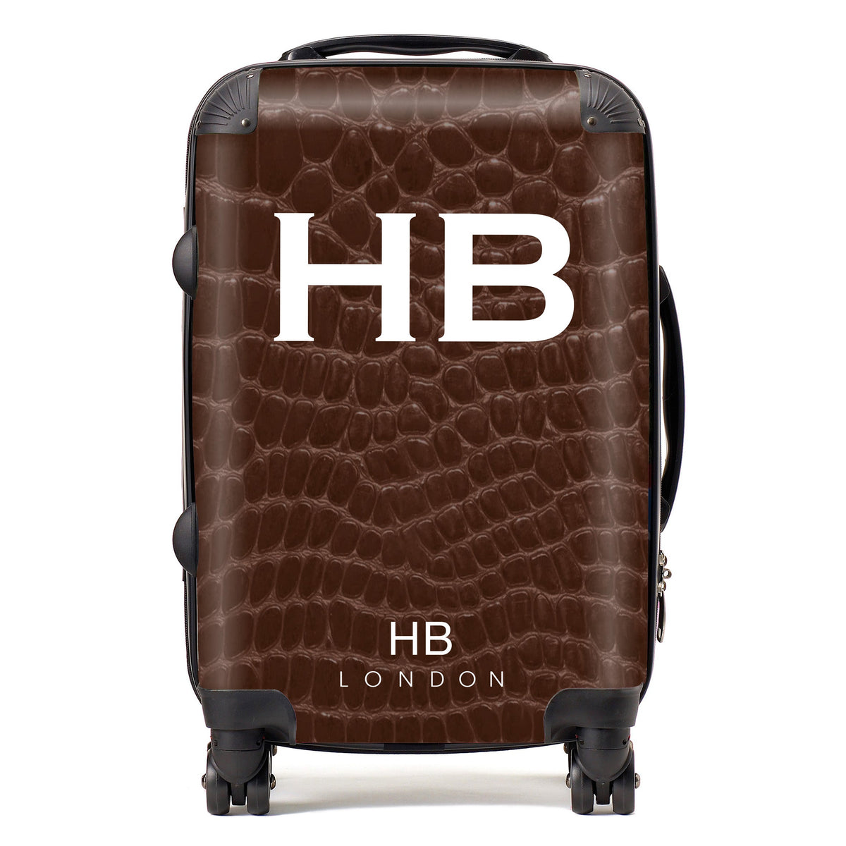 Chocolate Croc Print with White Font Initial Personalised Suitcase-1