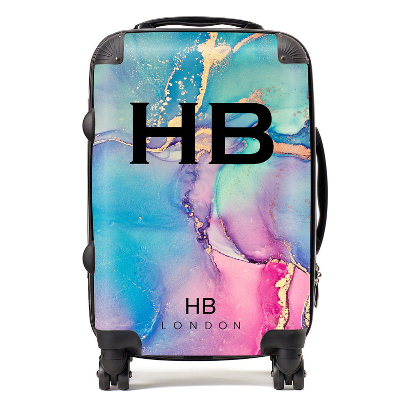 Cosmic Ink Marble with Black Font Initial Personalised Suitcase-1