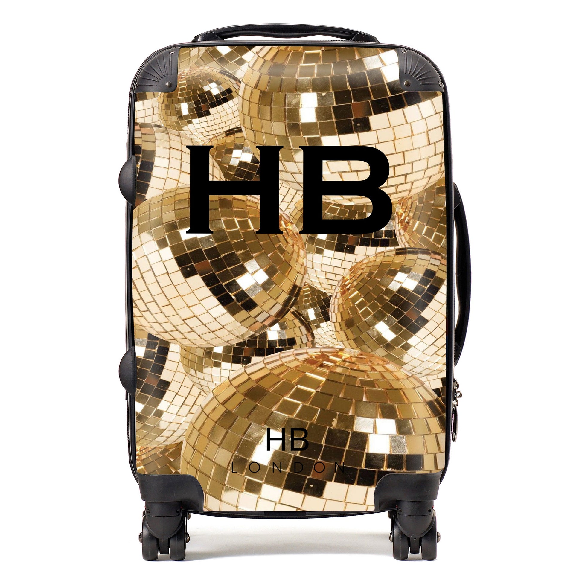 Disco Ball with Black Font Initial Personalised Suitcase-1