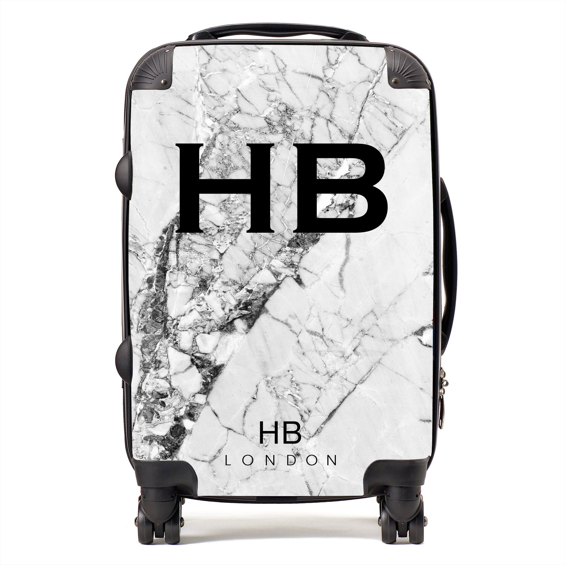 Monochrome Cracked Marble Initial Personalised Suitcase