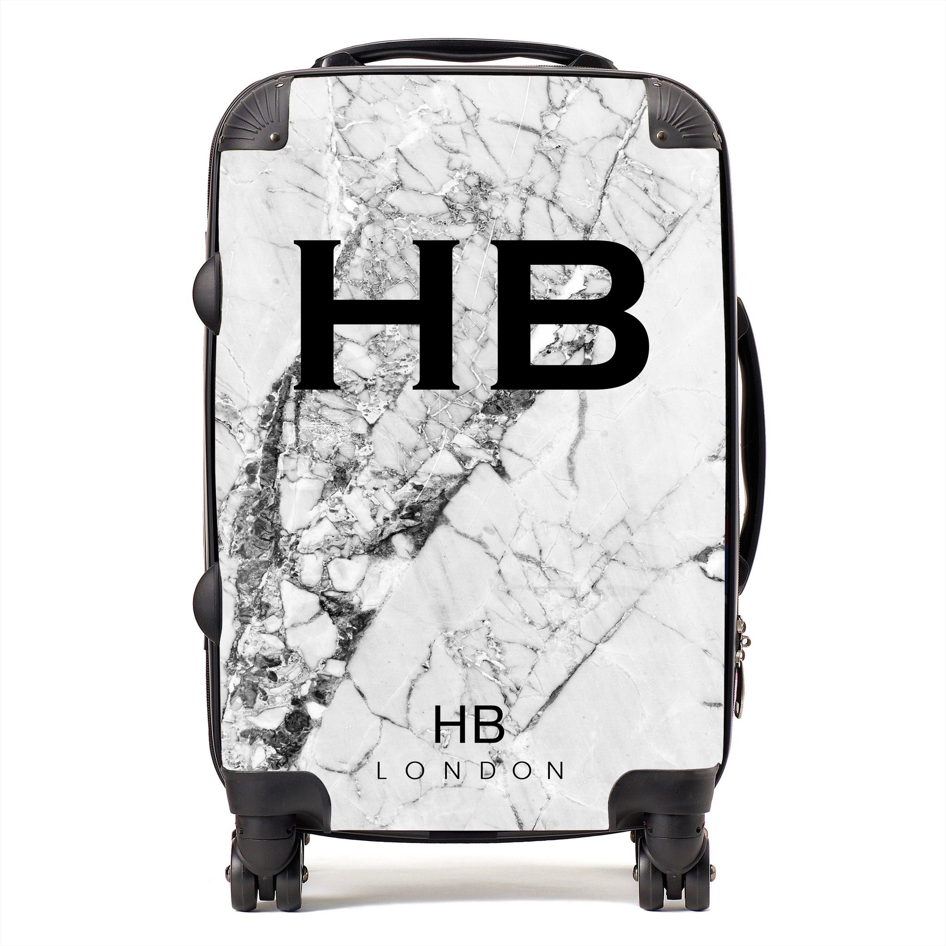 Monochrome Cracked Marble Initial Personalised Suitcase-1