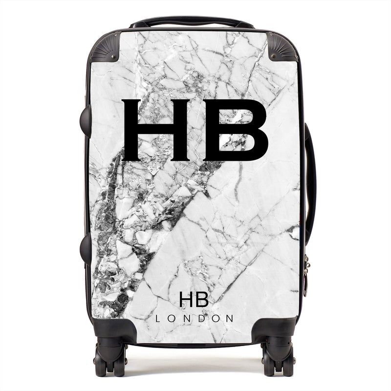 Monochrome Cracked Marble Initial Personalised Suitcase-1