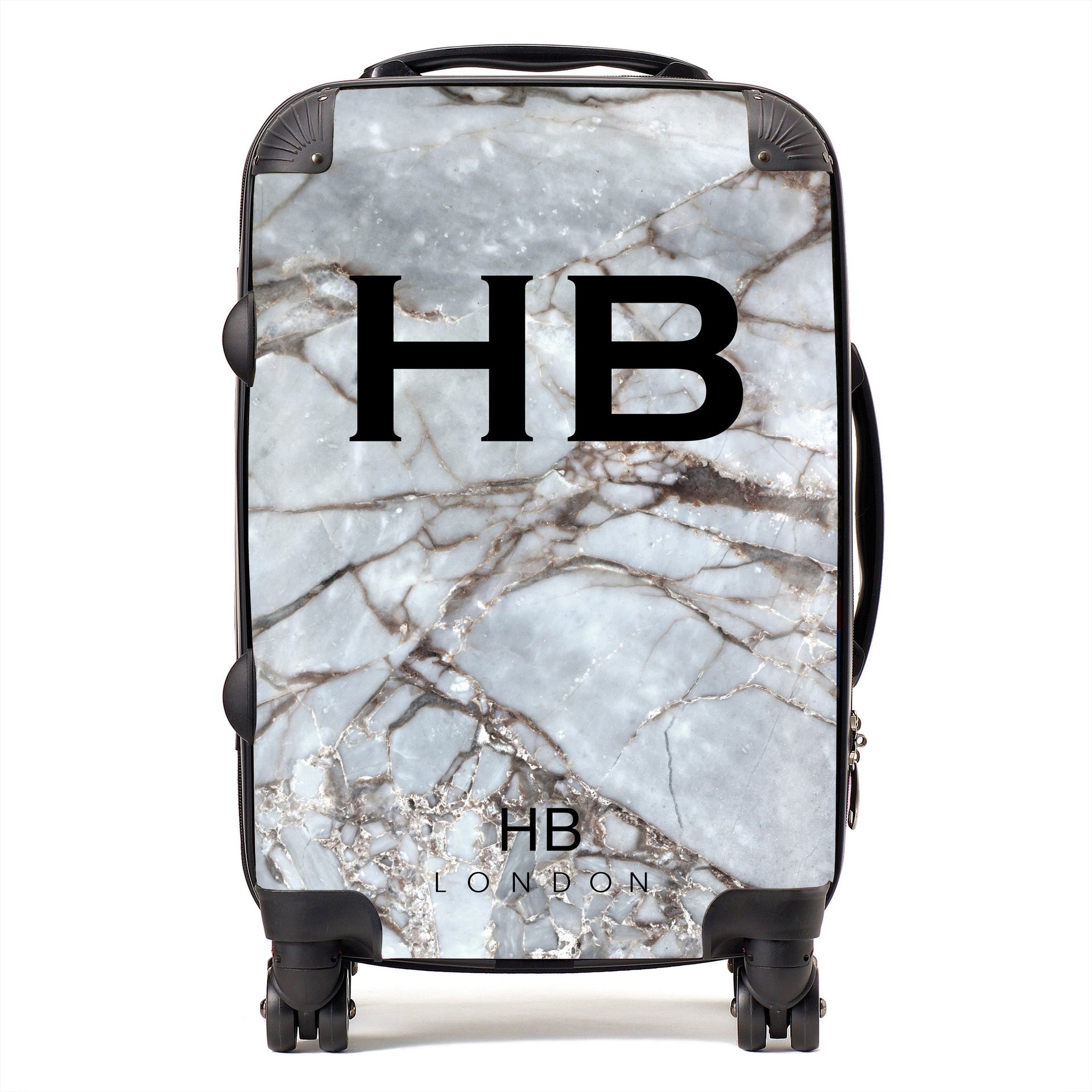 Silver Grey Shattered Marble Initial Personalised Suitcase