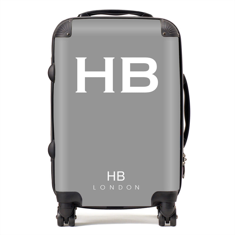 Grey with White Font Initial Personalised Suitcase-1