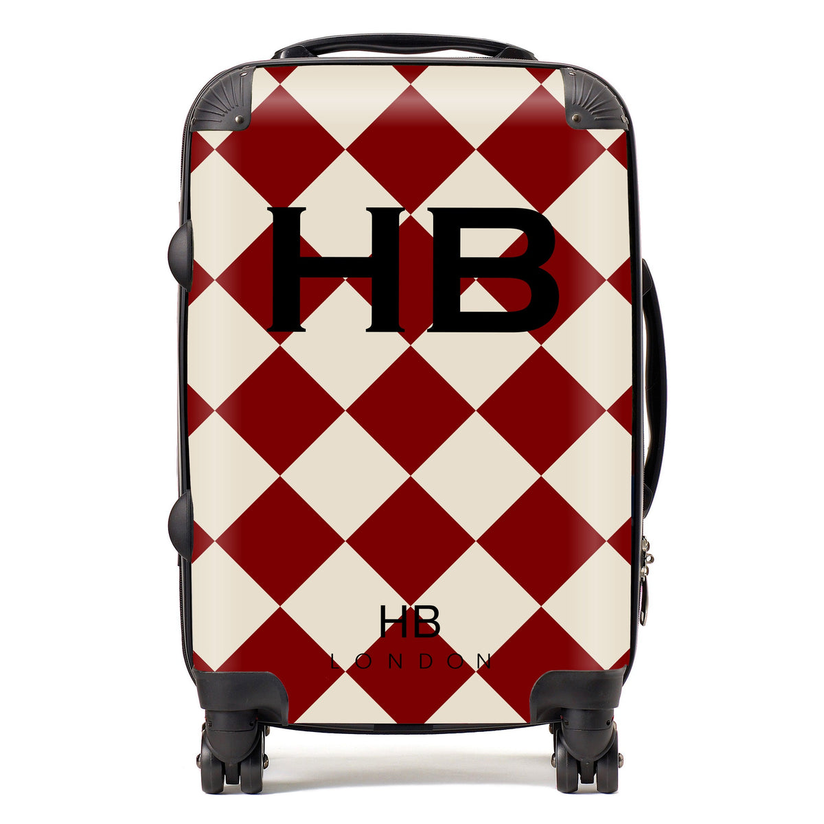 Red and Cream Check with Black Font Initial Personalised Suitcase-1