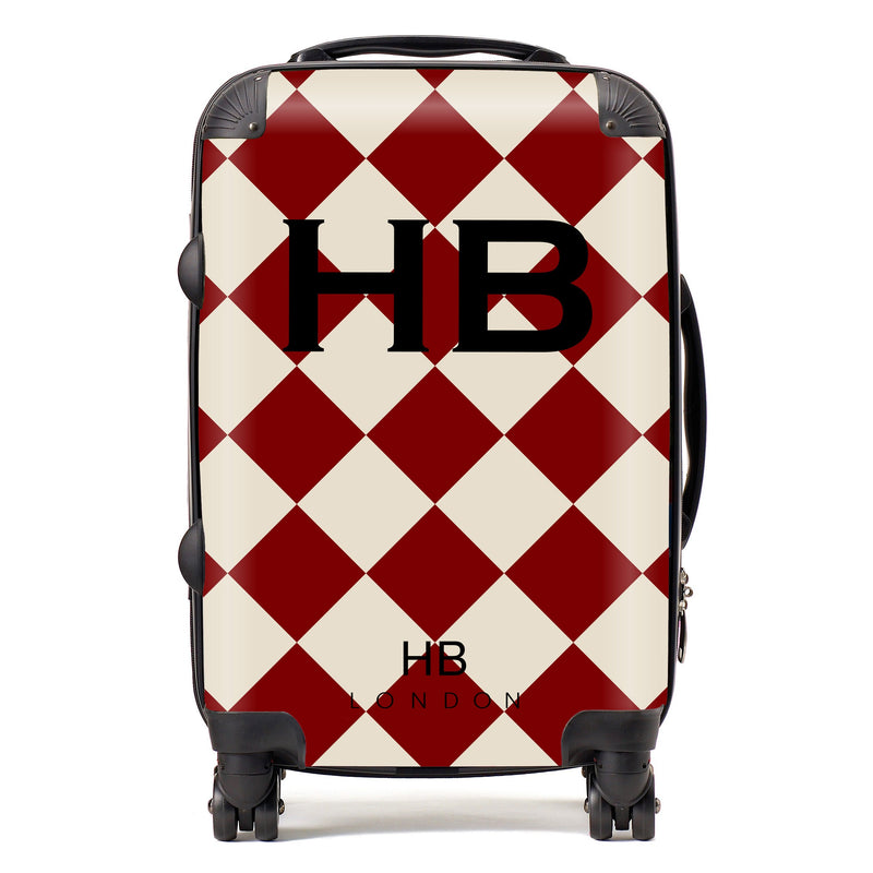 Red and Cream Check with Black Font Initial Personalised Suitcase-1